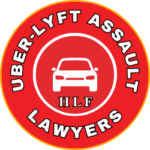 Uber-Lyft Assault Lawyers of HLF logo featuring a vehicle for hire on emergency red background